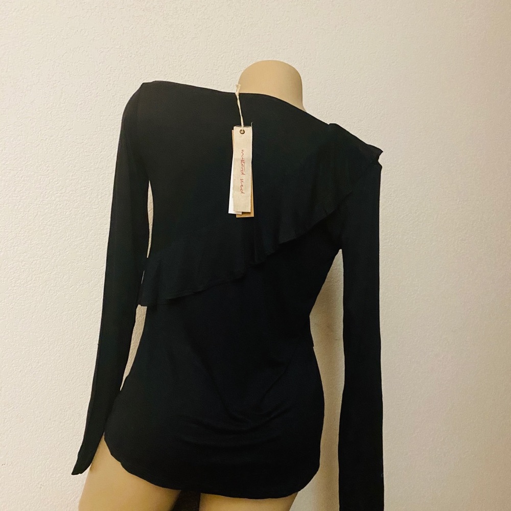 Mustard Seed Black Ruffle Top NEW NWT - Picture 2 of 2